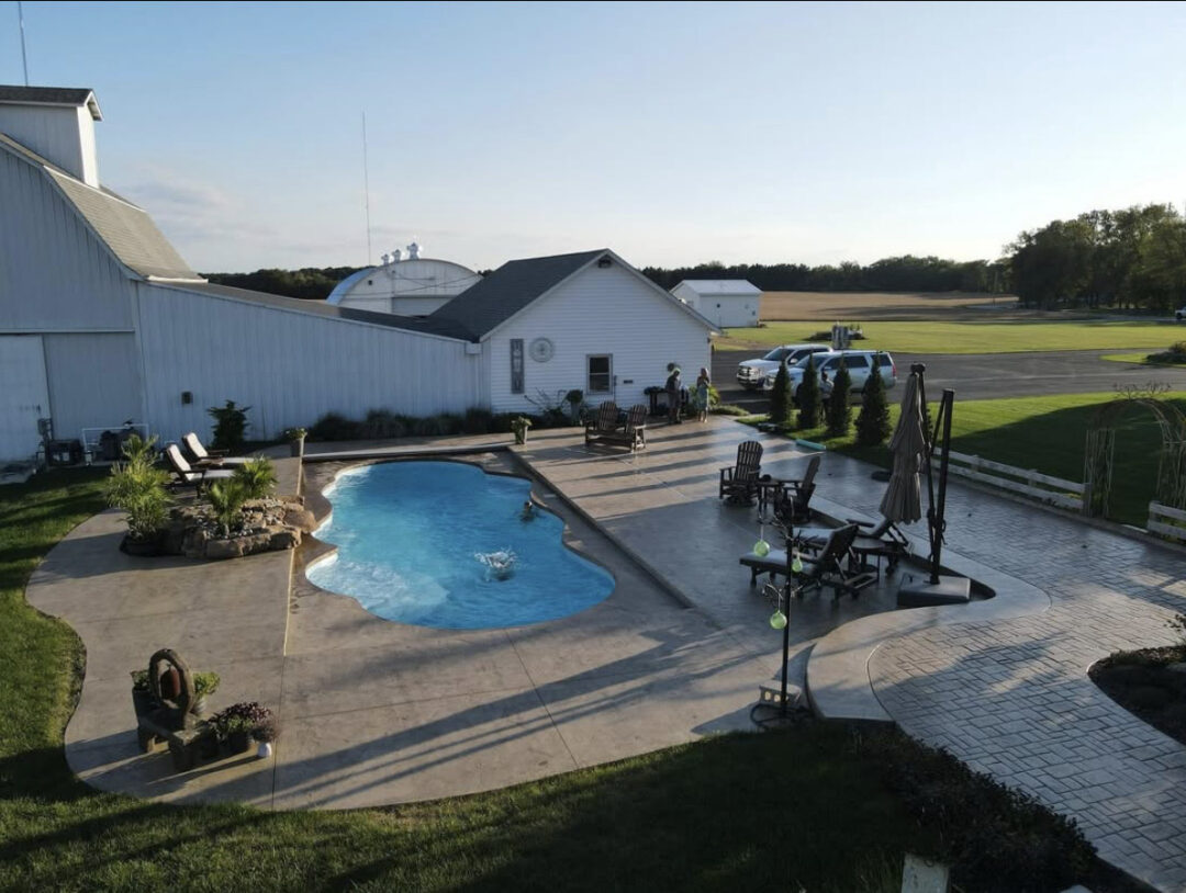 Aerial view of freeform fiberglass pool